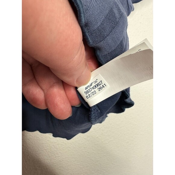 OFFLINE Aerie OG Groove Cropped Tee Size S Blue Ribbed Cap Sleeve Lettuce Trim - Picture 11 of 13